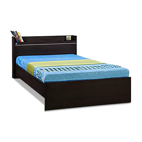 Image of DELITE KOM | 1 Year Warranty | Single Bed, Plum Engineered Wood Bed Without Box Storage & with Headboard Shelf Storage, Wooden Bed (83x37 Inches) | Installation Included | Color - Flowery Wenge