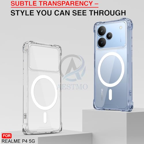 Image of AESTMO Clear Back Cover for Realme P4 5G | 360 Protection | Transparent Back Cover for Realme P4 5G (PC + TPU, Compatible with MagSafe Accessories, Transparent Bumper)