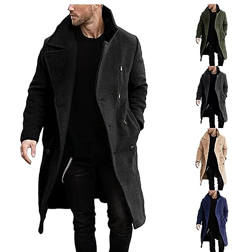 Thatrich Mens Peacoat Jacket Big and Tall Long Trench Coat Casual