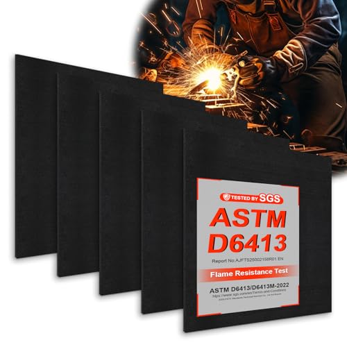 5mm 12" x 12" Carbon Felt Welding Blanket Fireproof,Flame Retardant Protective Mat,High Temperature Resistant 1800°F,for Glass Blowing Camping Wood Stove Grill,5 Pack