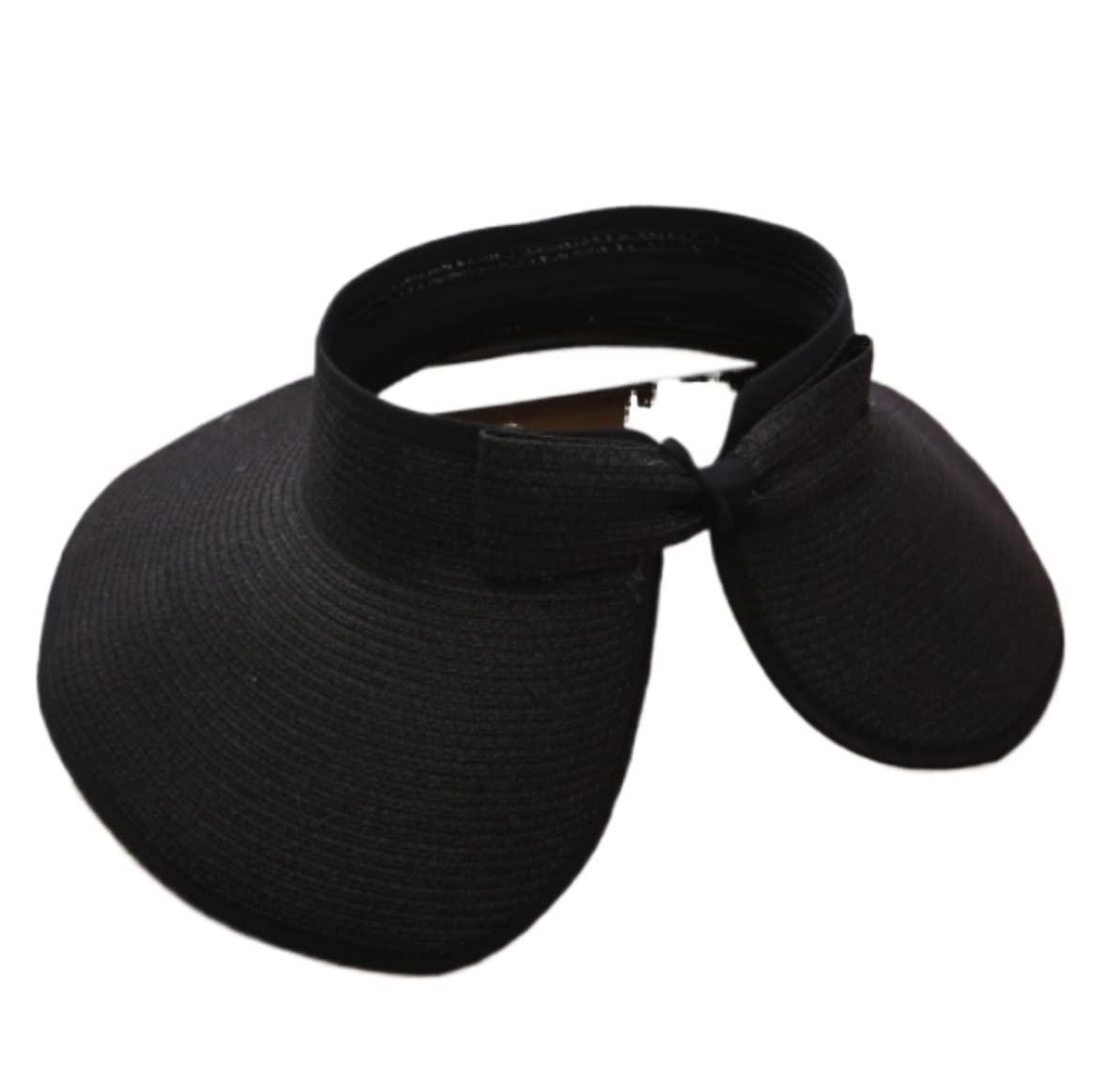 Cappello Di Paglia Cappello Da Sole Estivo Cappello Da Sole Pieghevole Cappello Da Spiaggia A Tesa Larga Cappello Da Spiaggia Da Donna Cappello Parasole Di Paglia Da Donna ( Color : Black , Size : 56-