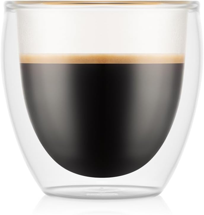 Bodum Double Walled Glasses pack of 6 PAVINA - 80ml Espresso Cups - Dishwasher Safe Thermal Cup - Mouth-blown Borosilicate Glass