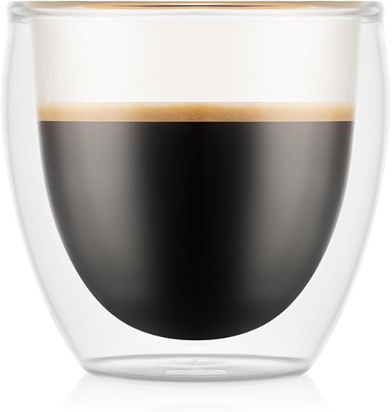 Bodum PAVINA Doppelwandige Gläser 6 Stück – 80ml Espressotassen – Spülmaschinenfestes Thermoglas – Mundgeblasenes Borosilikatglas