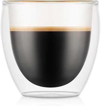 Bodum PAVINA Doppelwandige Gläser 6 Stück – 80ml Espressotassen – Spülmaschinenfestes Thermoglas – Mundgeblasenes Borosilikatglas