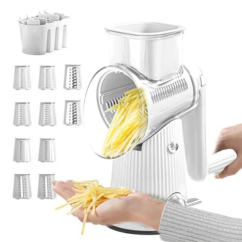 Rallador de queso 5 en 1, rebanador de verduras giratorio | Cortadora rotativa de verduras con manivela 5 en 1 - Rallador de queso de mano para cortadora de alimentos Manual de cocina segura para zana