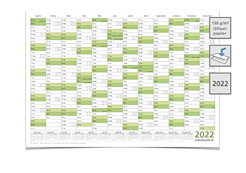 Calendario de pared, planificador anual XL 2022, gran formato A0, 118,8 x 84 cm, material de 135 g/m2, impresión de calidad plegada