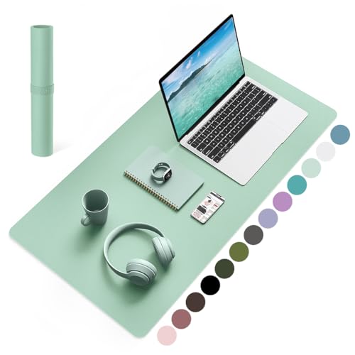 Image of Non-Slip Desk Pad, Waterproof PVC Leather Desk Table Protector, Ultra Thin Large Mouse Pad, Easy Clean Laptop Desk Writing Mat for Office Work /Home /Decor (Pale Green, 31.5 inch x 15.7 inch)