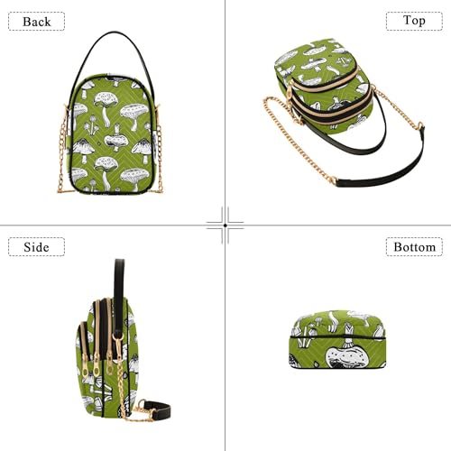 White Mushrooms Olive Green Women Shoulder Handbag Cartoon Phone Wallet Chain Strap Purse Quilted Ladies Tote Crossbody Satchel4