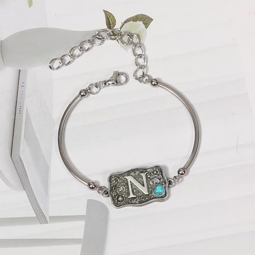 Image of Belt Buckle Bracelet Initial Letter A-Z Bracelets Western Cow Tag Bracelet Belt Buckle Necklace Western Style Initial Letter Pendant Necklace