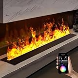 ITETONE Chimenea Decorativa de Vapor de Agua 3D con Llama atomizada Realista, 7 Colores de Llama y 5 Niveles de Ajuste, LED táctil Integrado para Interiores, chimeneas electrónicas.