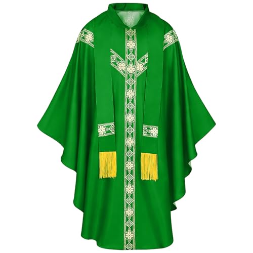 Alvivi Chasuble Mass Round Collar Robe for Men Church Vestments Ceremonial Wrap Catholic Vestment Priest Clothing Green One Size