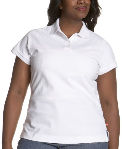 Dickies Girl Juniors Plus Size Short Sleeve 3 Button Pique Polo,White,4X
