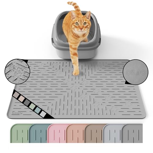 OHMO Katzenklo Matte aus Premium-Silikon 60 x 40 cm, wasserdicht und BPA-frei Katzentoilettenmatte, einfach zu reinigen und hält Ihr Zuhause sauber (Dunkelgrau)