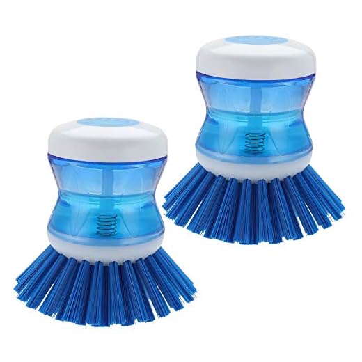 Dish Brush with Soap Dispenser for Dishes Pot Pan Kitchen Sink Scrubbing, Blue 2pcs