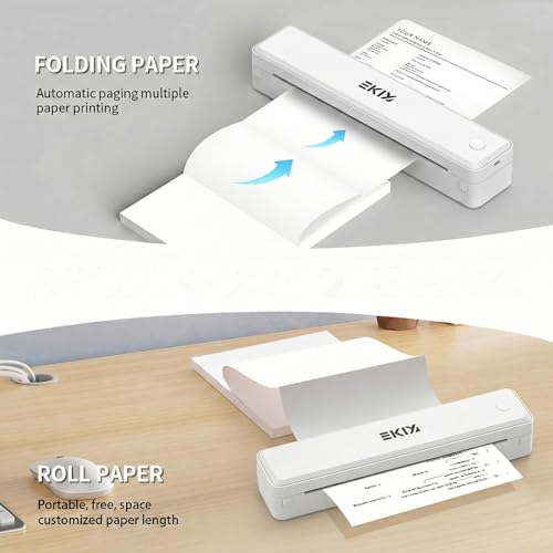 Image of EKIY 2026 Mini Wireless A4 Portable Inkless Thermal Printer with Roll Paper Storage| Rechargeable 2600mAh Type-C | Android, iOS & Laptop with Bluetooth /USB Interface |1 Year Warranty (White)
