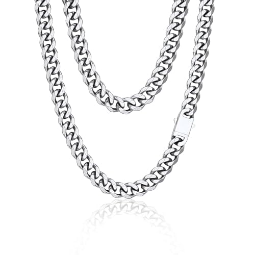 PROSTEEL Miami Cuban Link Chain for Men, 18K Gold/Black/Stainless Steel Necklace,6mm/9mm/12mm Width, Upgrade Clasp & Durable Chain for Mens Womens Jewelry,18"-30",with Gift Box 18 inches(wom