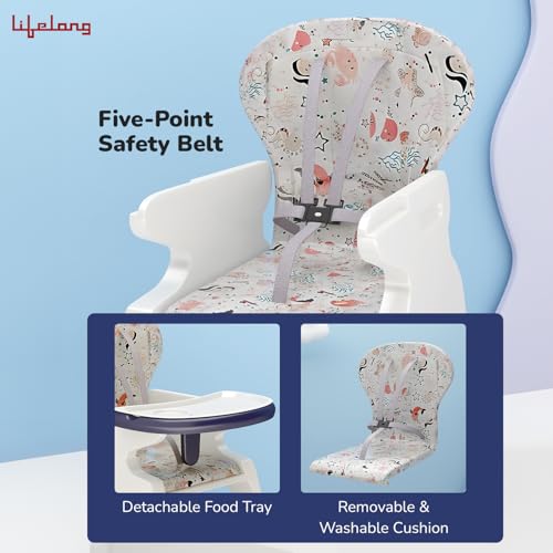 Image of Lifelong Cuppy High Chair for Baby 6M to 7 Yrs, 4 in 1 Convertible High Chair, Activity Table with Blocks, Study Table, Dining Chair with 5-Point Harness, Washable Cushion & Detachable Tray (LLCHC03)