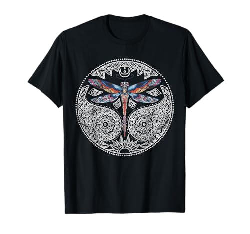 Magical Colorful Dragonfly Tribal Mandala T-Shirt Small
