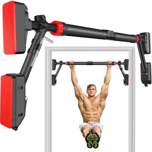 Yoawllty Pull Up Bar Doorway Chin Up Bar Door Frame with Fixing Bracket Adjustable Width 35.4-47.2 Upper Body Workout Bar No Screw Wall Mounted Trainer Exercise Equipment for Home Fitness Sports