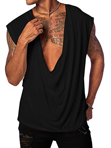 PASLTER Mens Tank Tops Sleeveless T Shirts Deep V Neck Loose Casual Summer Beach Basic Tank Shirts