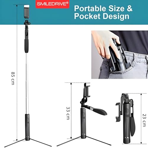 Image of SMILEDRIVE Selfie Stick Gimbal Tripod with Handle Stabilizer builtin LED Flash Light Wireless Bluetooth Clicker
