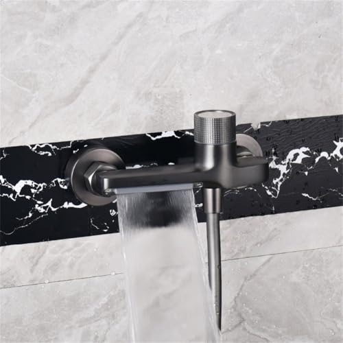 Robinet de baignoire cascade mural gris avec mitigeur et douchette - 3