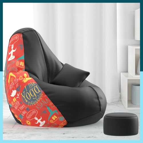 Biggie Bean Bag Cover 4XL Bean Bag with Free Cushion Footrest - Official : CreativeComfort Combo (Matching Color : Printed, I Like Yoga - H - Black Peach)-image-38