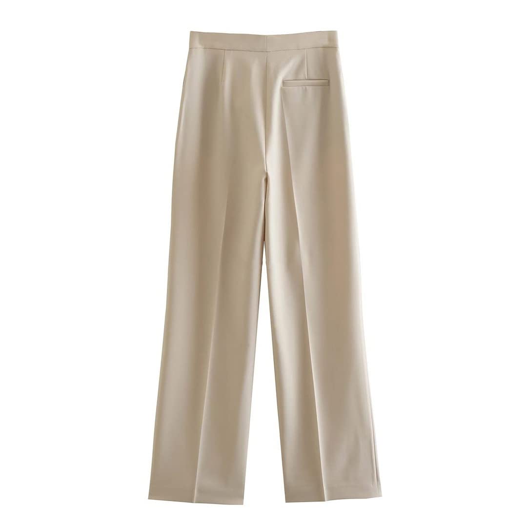 Pantaloni dritti a vita alta da donna in autunno tinta unita