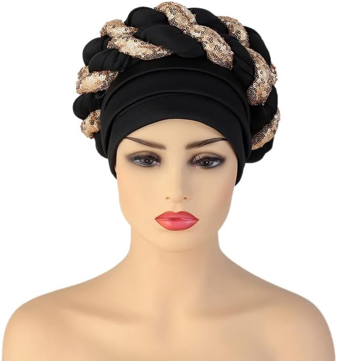 African Headwrap Turbans Headband Auto Gele Headtie Already Made African Aats for Women 1Set by MSB Fabric co.1633