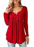 Kurzarm / Langarm KISSMODA Hemden für Frauen Casual Langarm Rüschen Tunika Top Bluse Rot XLarge