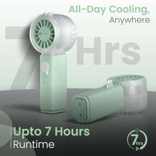 Image of Portronics Toofan X Mist Portable Personal Mini Handheld Ultra-Fine Mist, 30ml Water Tank, 5 Speed Modes, 10800 RPM BLDC Motor, Upto 7 Hours Playtime, Type-C Charging, Best for Travel, Office(Green)