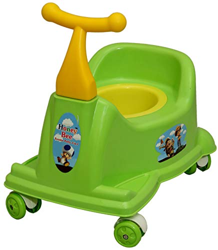 Image of Goyal's Scooter Style Baby Plastic Potty Seat cum Rider With Wheel and Removable Bowl for Kids - Green