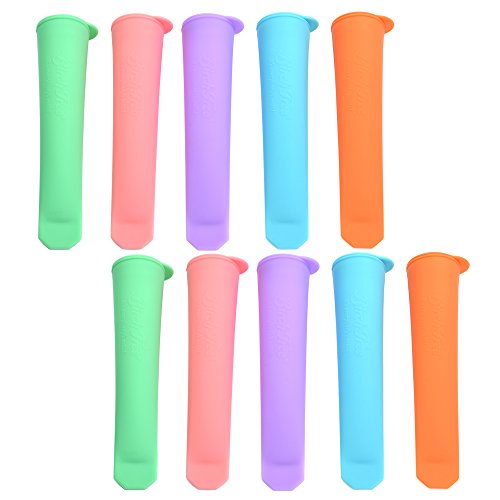 Cosmos 10-Piece Pink/Light Blue/Violet/Green/Orange Food Safe Silicone Ice Pop Maker Molds Set with Cosmos Fastening Strap