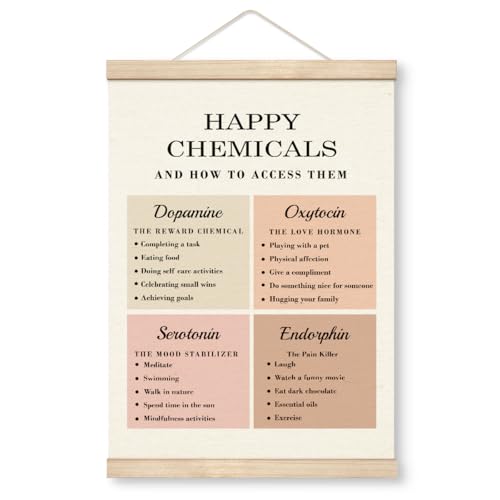 Therapy Decorations, Canvas Poster Wood Hanger, Social Psychology Canvas Poster, Mental Health Wall Art, Counseling Room Decor, Inspirational Decor, Happy Chemicals and How To Access Them Poster