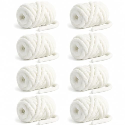 Chunky Yarn for Hand Knitting - Chunky Chenille Yarn Thick Fluffy Chunky Knit Blanket Yarns Chunky Yarns for Crocheting & DIY Crafts 8 Skeins (Cream)