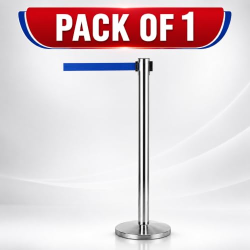 Image of LADWA Q Please (Q Manager), 202 Grade Extendable 2.25 mtr Hook Type Stanchions Barrier Accessories Steel Barricade, Blue Que Manager