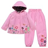 LZH Baby Girls Raincoat Suit Waterproof Hooded Coat Jacket & Trousers 2Pcs Outwear Clothes Set,Pink,2-3 Years(100)