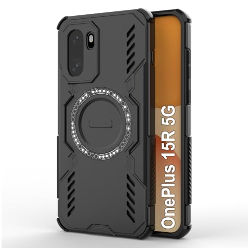 Image of amazon basics Back Case Cover for OnePlus 15R 5G | Magnetic Case with Built-in Metal Ring | Supports MagSafe Charger, Wallet & Car Mount | Shockproof Hybrid PC + TPU | Black