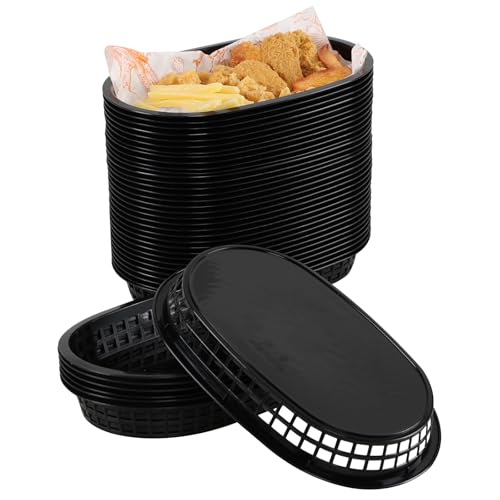 Ziglous 40 Packs Plastic Fast Food Baskets, Reusable Plastic Restaurant Serving Baskets, Black