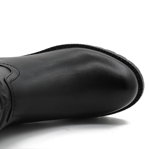 GLOBALWIN Women's Black Knee-High Boots: Fashion Dressy Riding Boots - Chunky Low Heel, Slouchy Design, Buckle Detail, All-Season, Comfortable 2-Inch Heels4