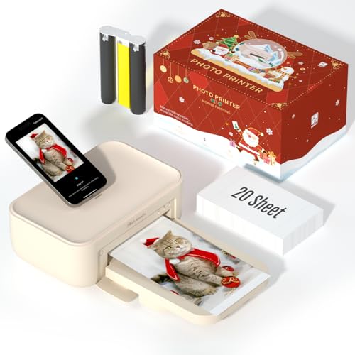 HPRT 4x6 Photo Printer with 20 Sheet Photo Paper& 1 Ribbon, Instant Picture Printer for iPhone, Smartphone, Thermal Dye Sublimation, WI-Fi Connnecting, Home Use Christmas Photo Printer+20 Sh