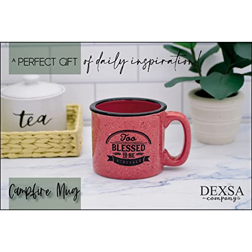 Campfire Ceramic Coffee Mug With Inspiring Quote - Pink Speckled Classic Coffee Cup | Holds 15 Ounces | Too Blessed To Be Stressed #TOP3