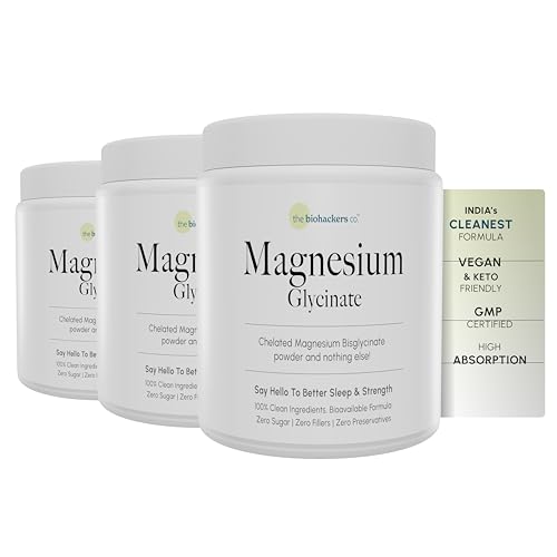 Image of The Biohackers Co. 100% Clean - Magnesium Glycinate | Bioavailable Magnesium Supplement | Supports Muscle Recovery, Relaxation, Sleep, Heart & Bone Health | Pack of (3) | 90 Days Stack