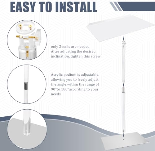 Acrylic Podium Stand, Lecterns & Podiums Modern, Clear Podium Stand, Acrylic Podium Pulpits for Churches, Classroom, Concert, Speech, Weddings, 23.6\" L x 15.7\" W x 42.3\" H, Angle Adjustable