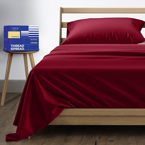 Image of THREAD SPREAD Twin Size Bed Sheets Set, Luxury 1000 Series 100% Egyptian Cotton Sheets Twin Size (3 PC, Burgundy), Silky Soft, Cooling, Sateen Weave, 16 inch Deep Pocket Hotel Quality Sheet Set