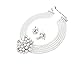 Fashion 21 5 Rows Rhinestone Accented Simulated Floral Pearl Cluster Necklace, Clip on Earring 2 Set (White)