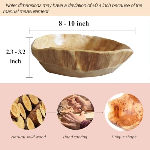 image for MIATTCLD Wooden Bowl Decorative Natural Wood Fruit Bowl, Irregular Cre
