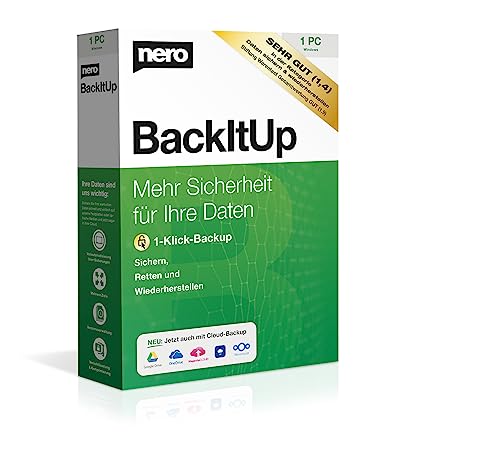 Nero BackItUp - Box z linkiem do pobrania | Kopia zapasowa danych, backup, odzyskiwanie danych, backup w chmurze, nieograniczony czas działania, 1 PC - Windows 11 / 10 / 8 / 7