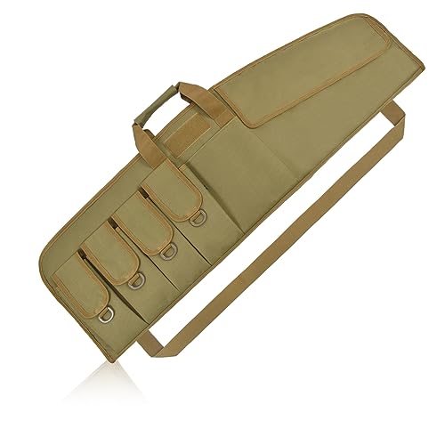 AUMTISC Soft Gun Rifle Case Padded, Ar15 Tactical Shotgun Bag, Carrying Range Gun Bags Cases for Scoped Rifles Hunting Shooting, Khaki 42
