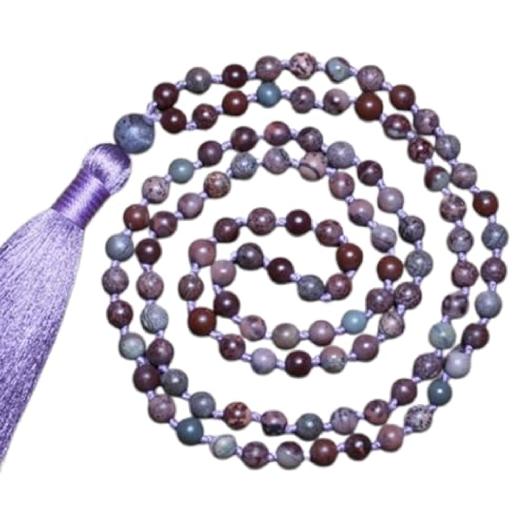 Natural Coffee Bean Jasper 10MM Beaded Prayer Mala Necklace